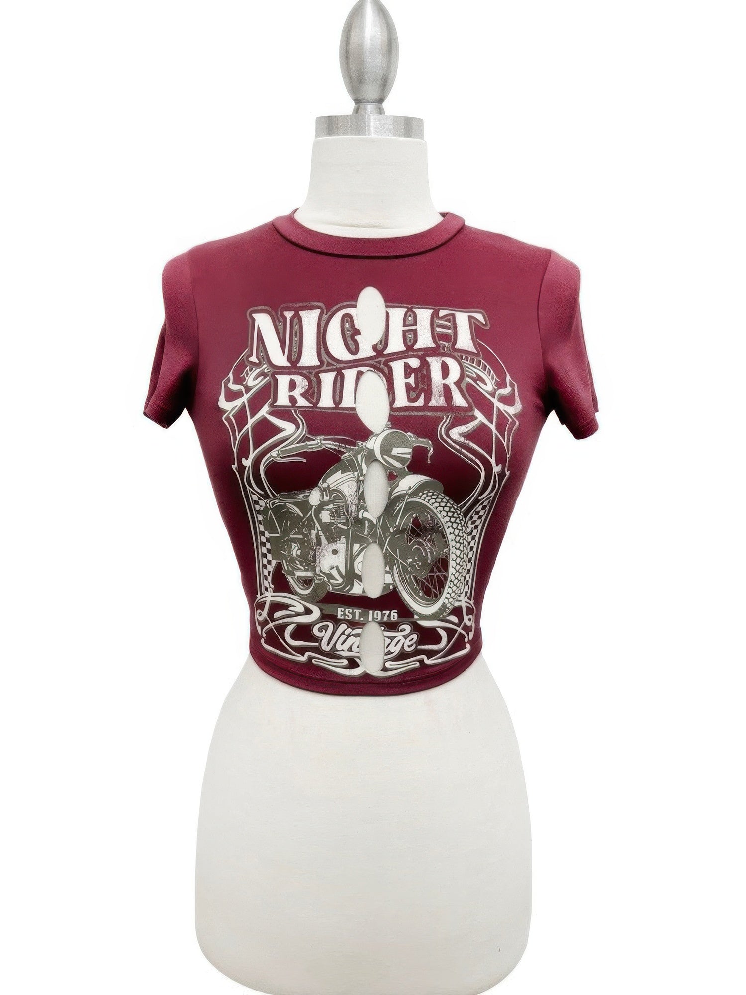 Night Rider Vintage Cut-out Crop Tee - Tigbul's Variety Fashion Shop