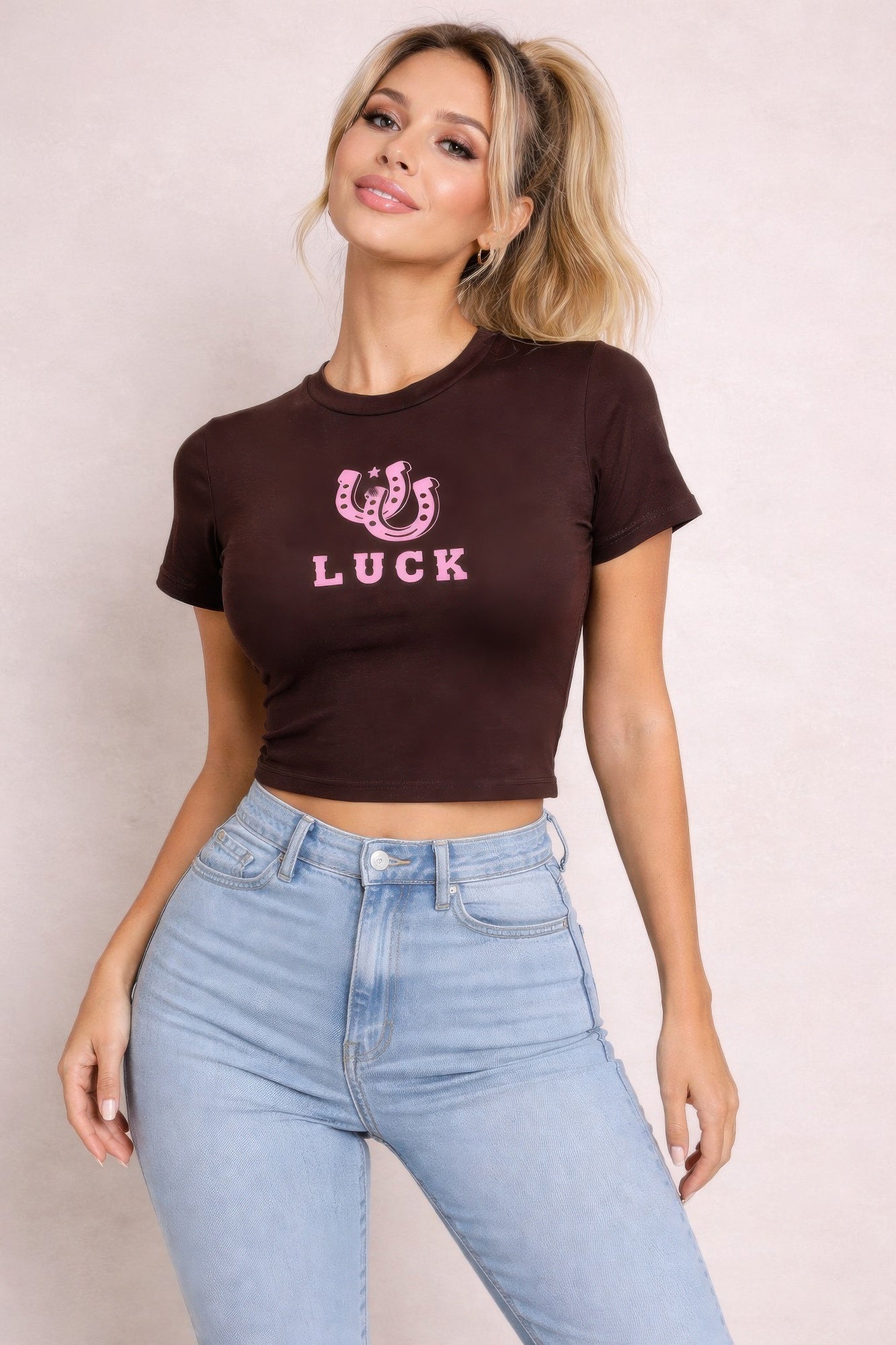 Lucky Horseshoe Graphic Cropped Tee - Tigbul's Variety Fashion Shop