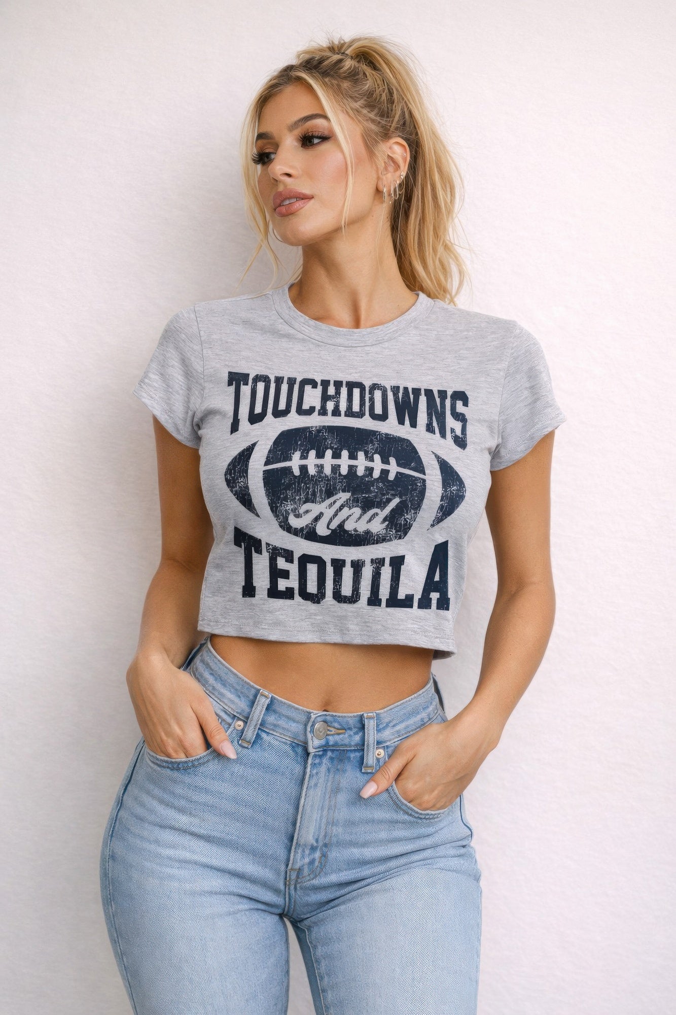 Touchdowns & Tequila Graphic Crop Tee - Tigbul's Variety Fashion Shop