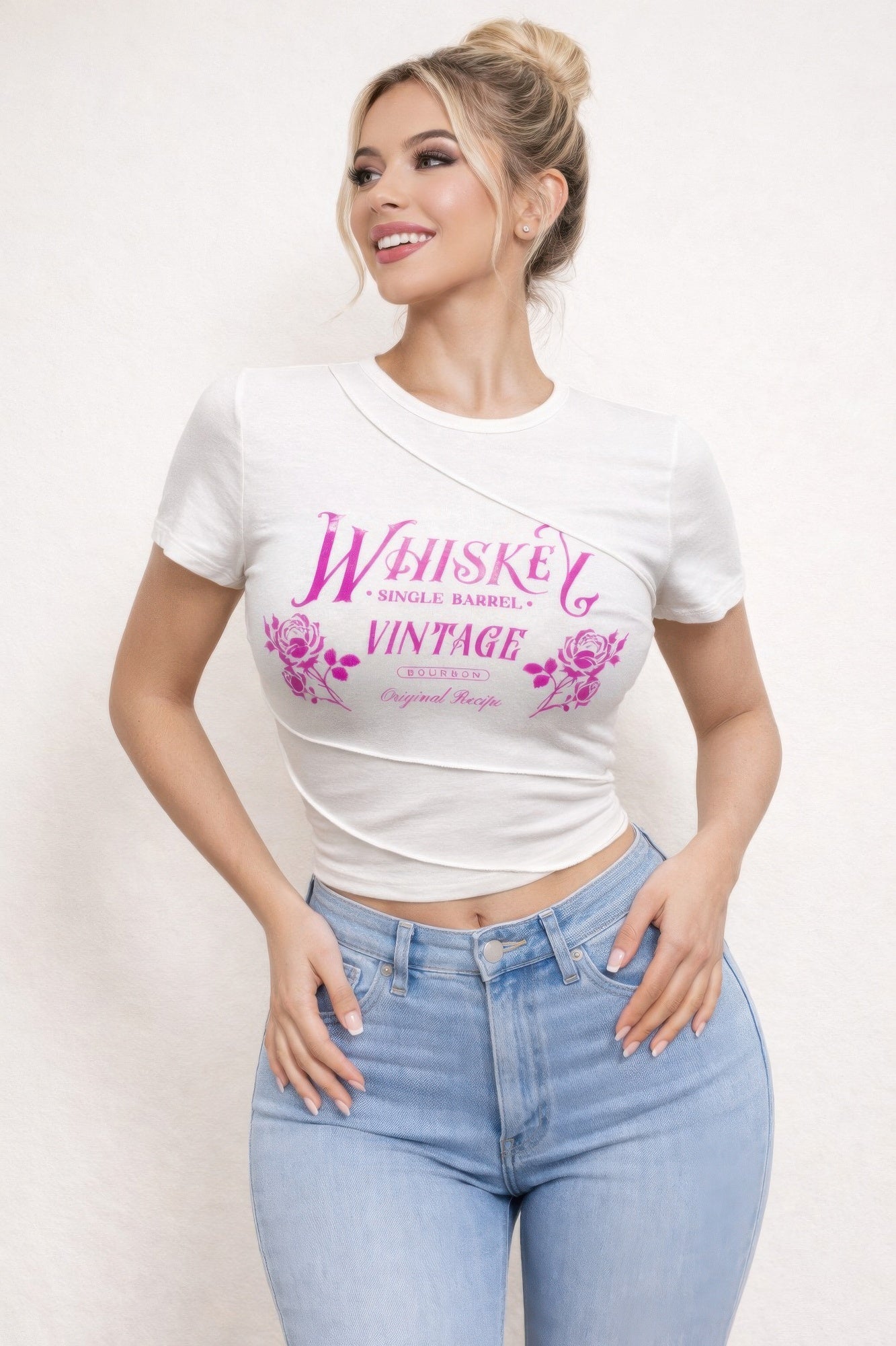 Whiskey Vintage Graphic Asymmetrical Crop Top - Tigbul's Variety Fashion Shop