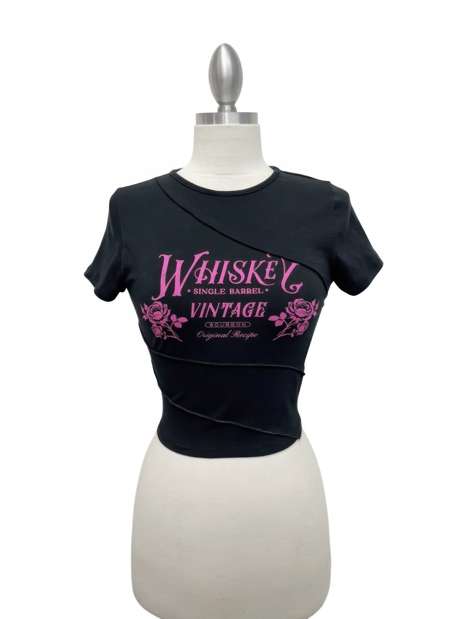 Whiskey Vintage Graphic Asymmetrical Crop Top - Tigbul's Variety Fashion Shop