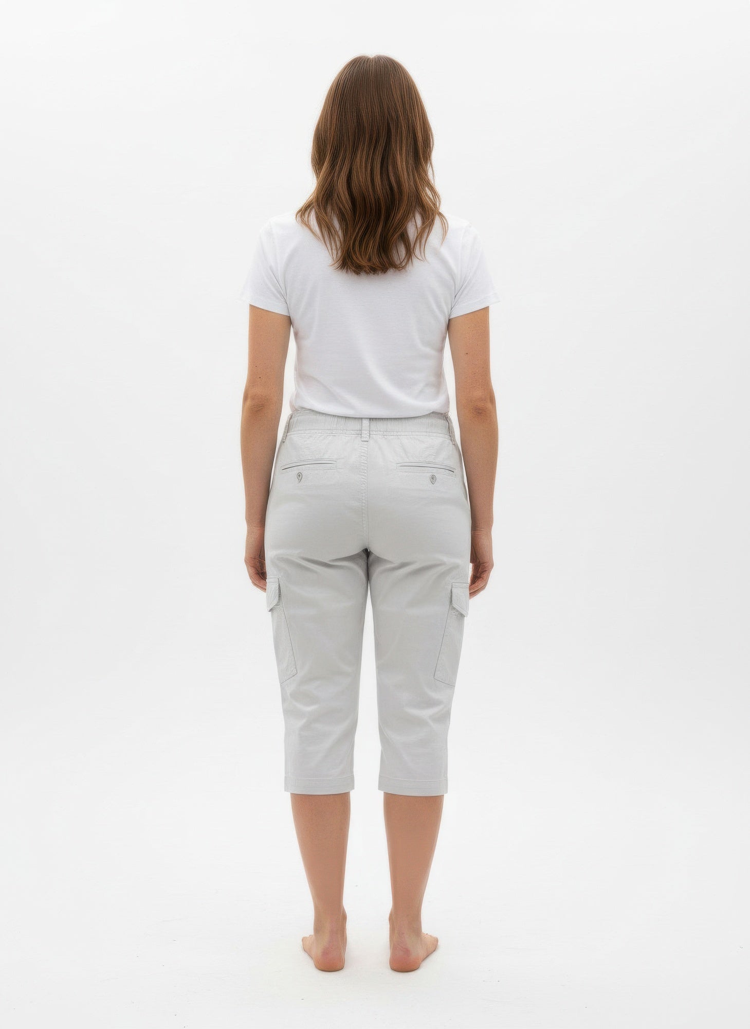 Dash Solid Capri, white back view with belt loops and pockets