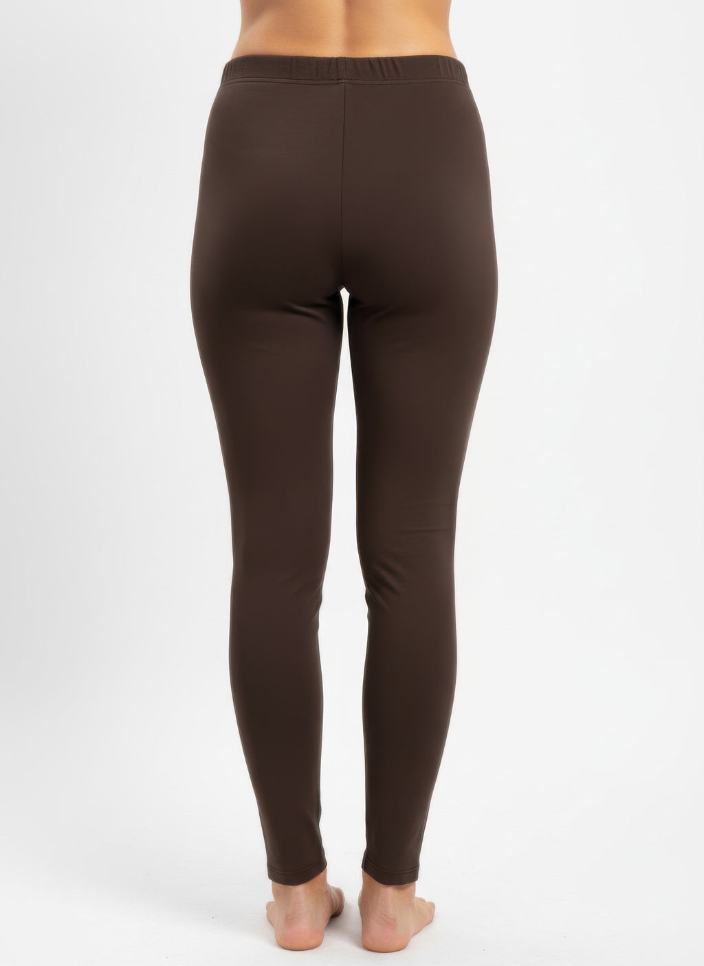 Dash Solid Pull On Pants, dark brown back view of fitted tapered legs.
