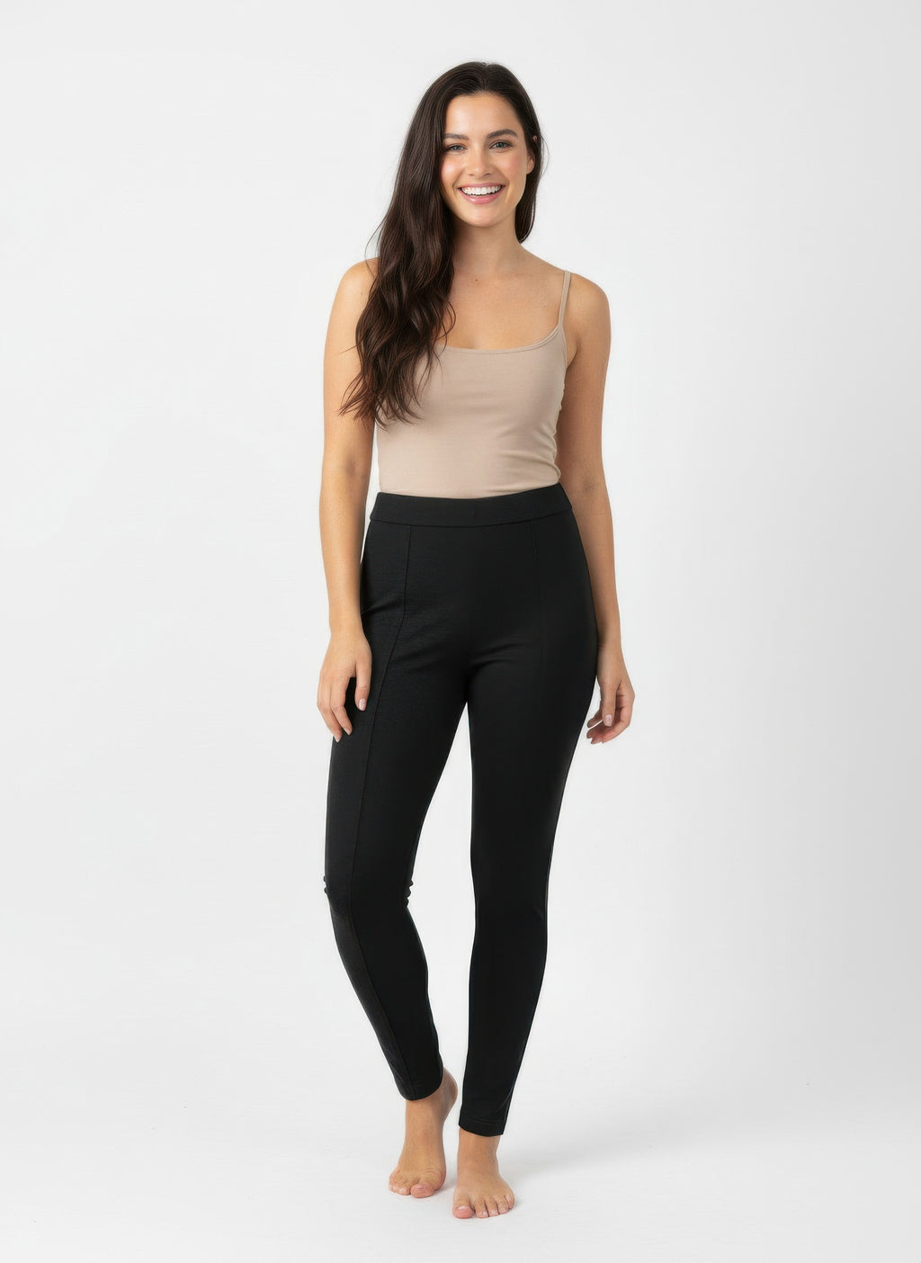 Solid pull-on pants, black, ankle length with slim fit