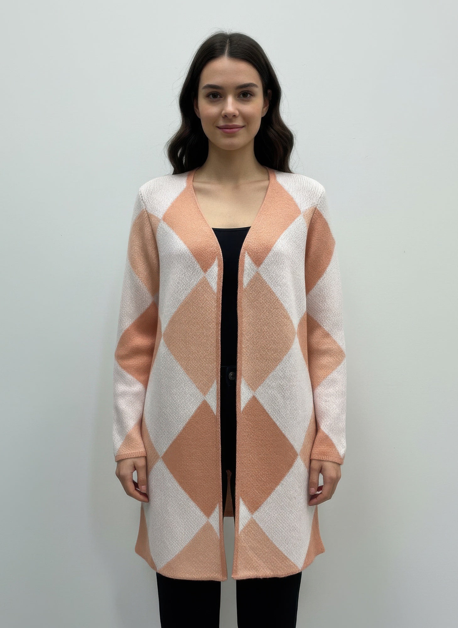 By Design Open Cardigan i rose, argylemønster, knaplukning foran