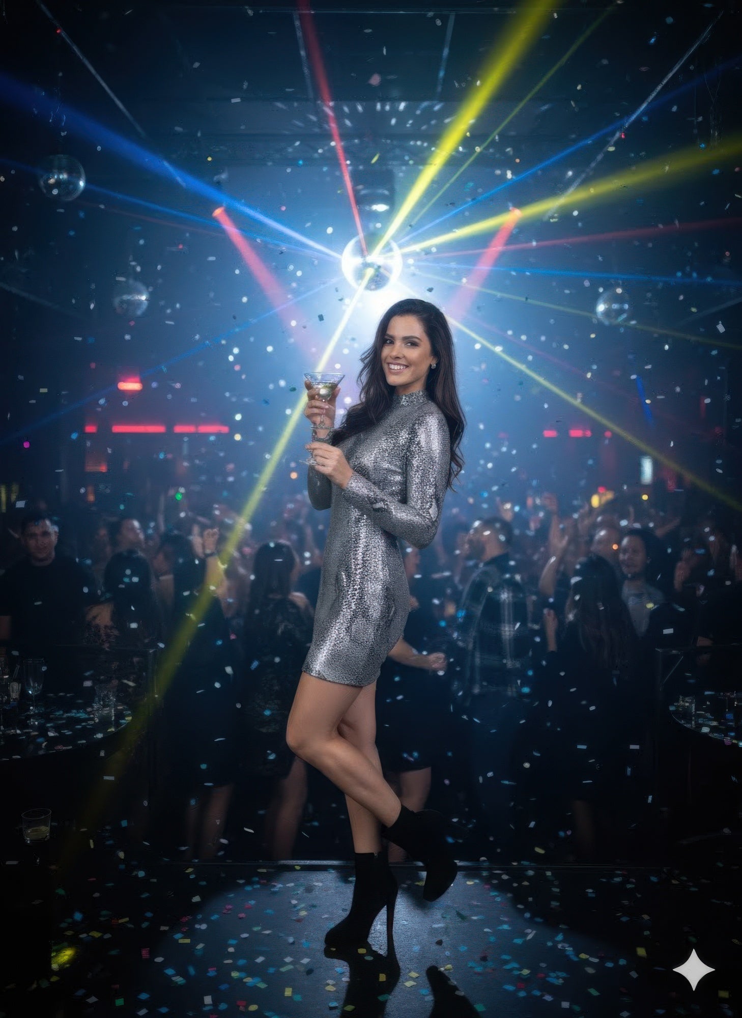 Silbernes Schlangenmuster-Bodycon-Minikleid mit langen Ärmeln und engem Schnitt