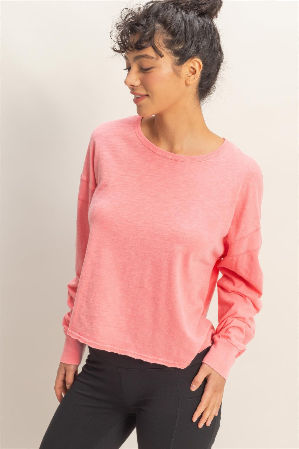 Taffy pink cross-detailed open-back long-sleeve top