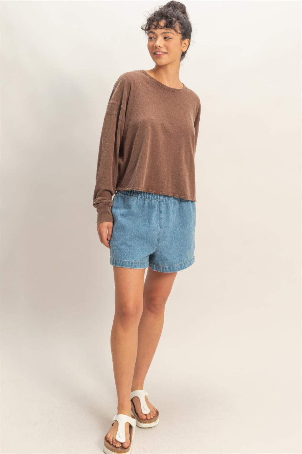 Langarmshirt mit tiefem Rückenausschnitt, Kreuzdetail, dunkel taupe