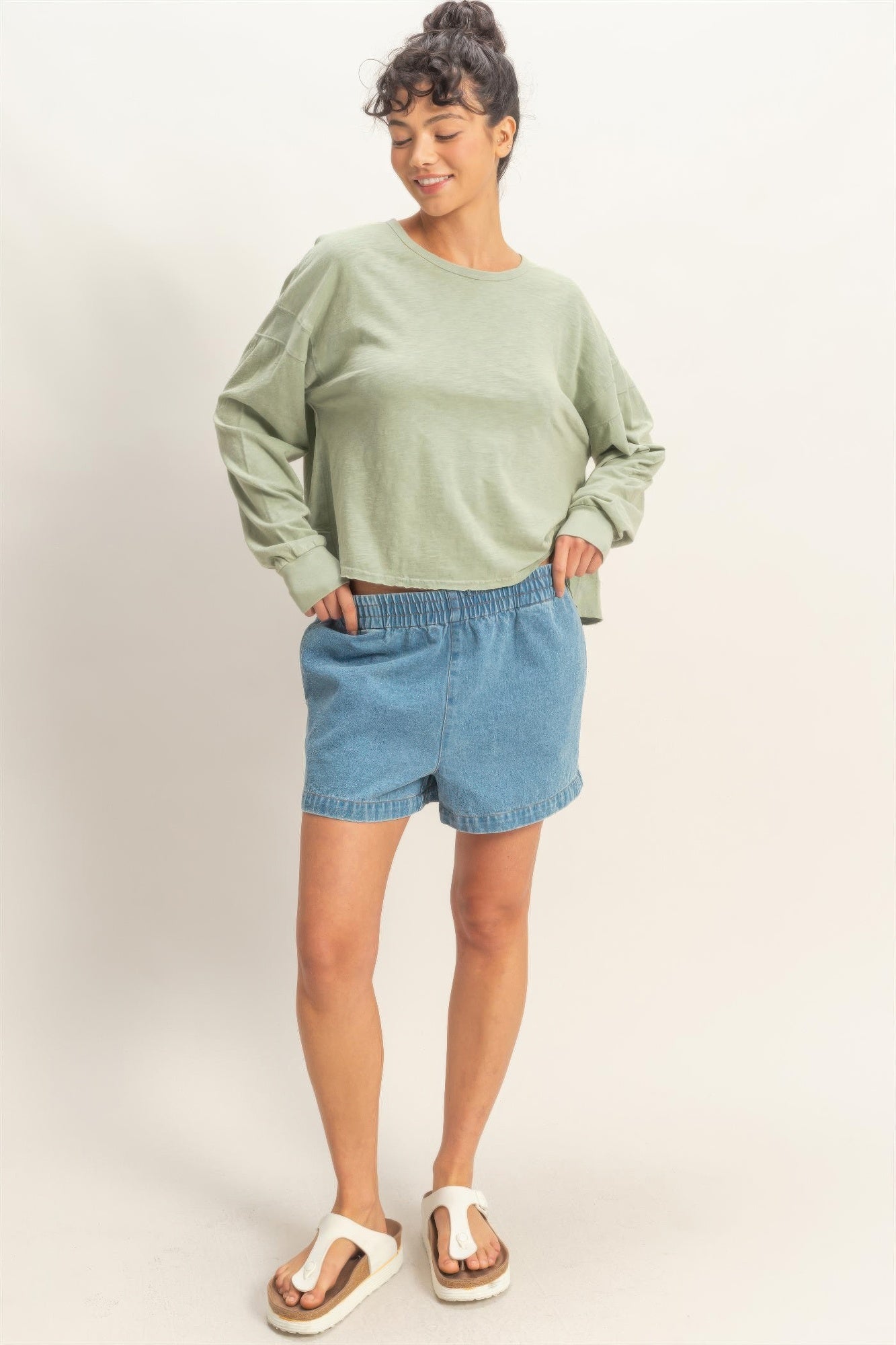 Longsleeve, Salbeigrün, locker sitzend, Rundhals