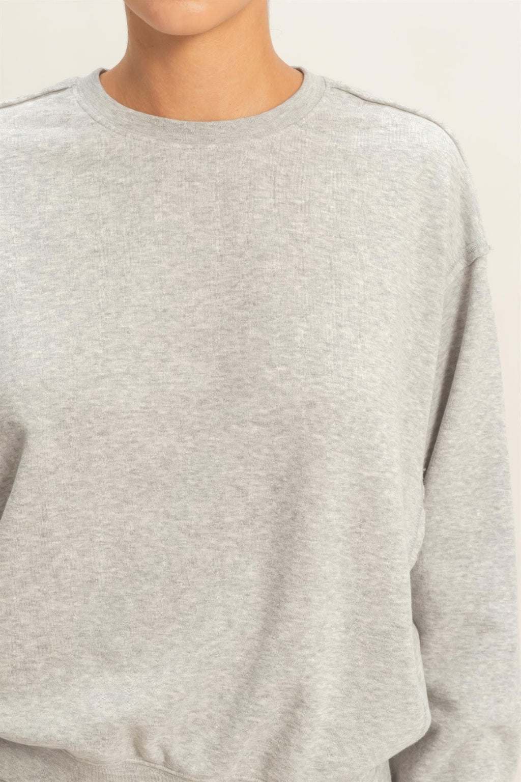 Heather grey burnout sweatshirt crew neck and textured knit front