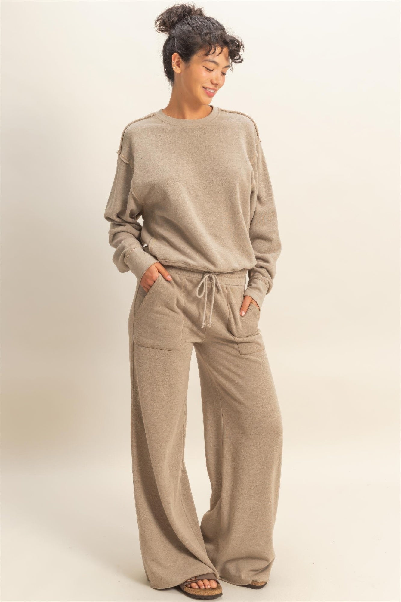 Mocha Burnout-Sweatshirt mit lockerer Passform und leichter Saumfalte