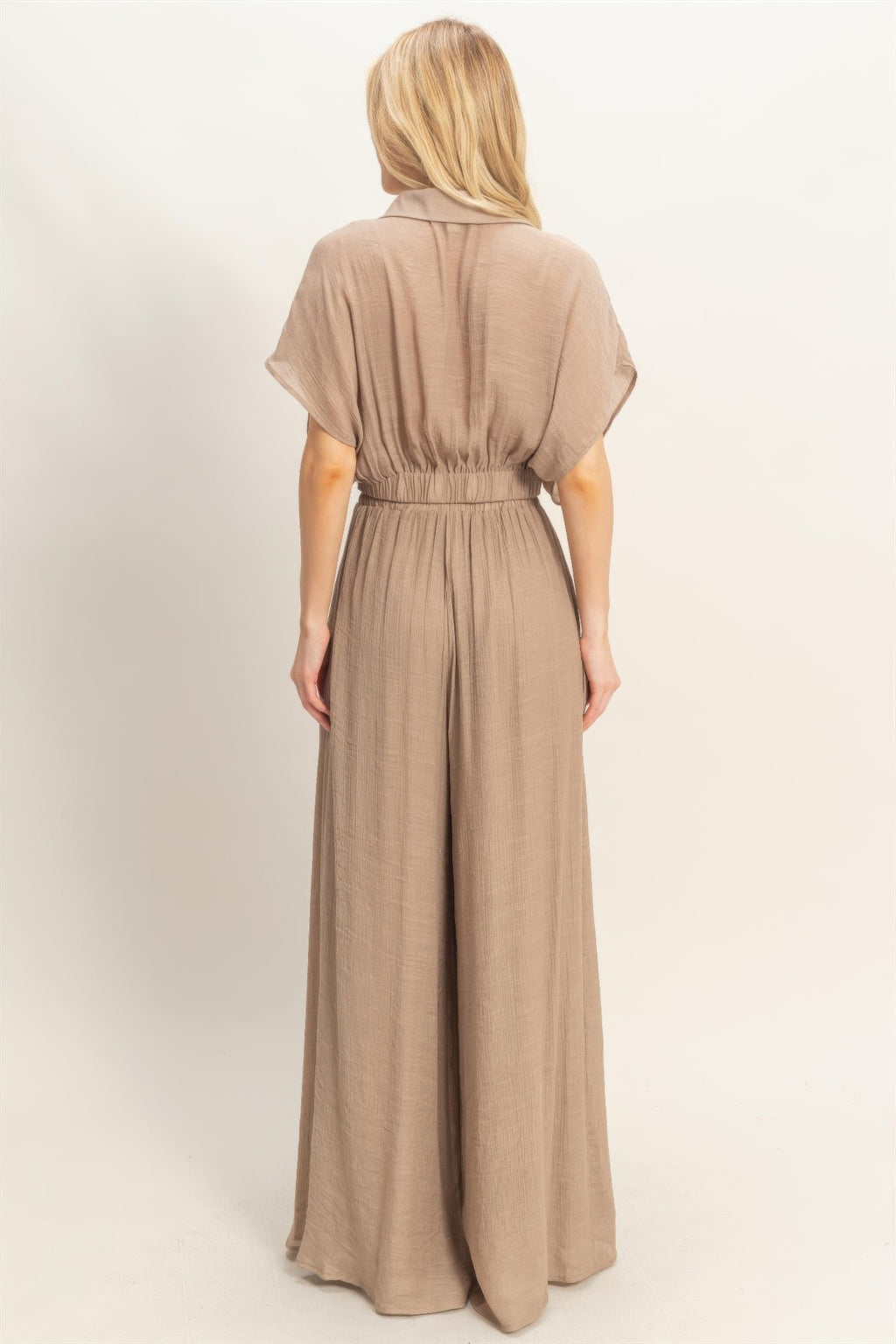 Collared Wrap Top & Wide-leg Pants Set - Tigbul's Variety Fashion Shop