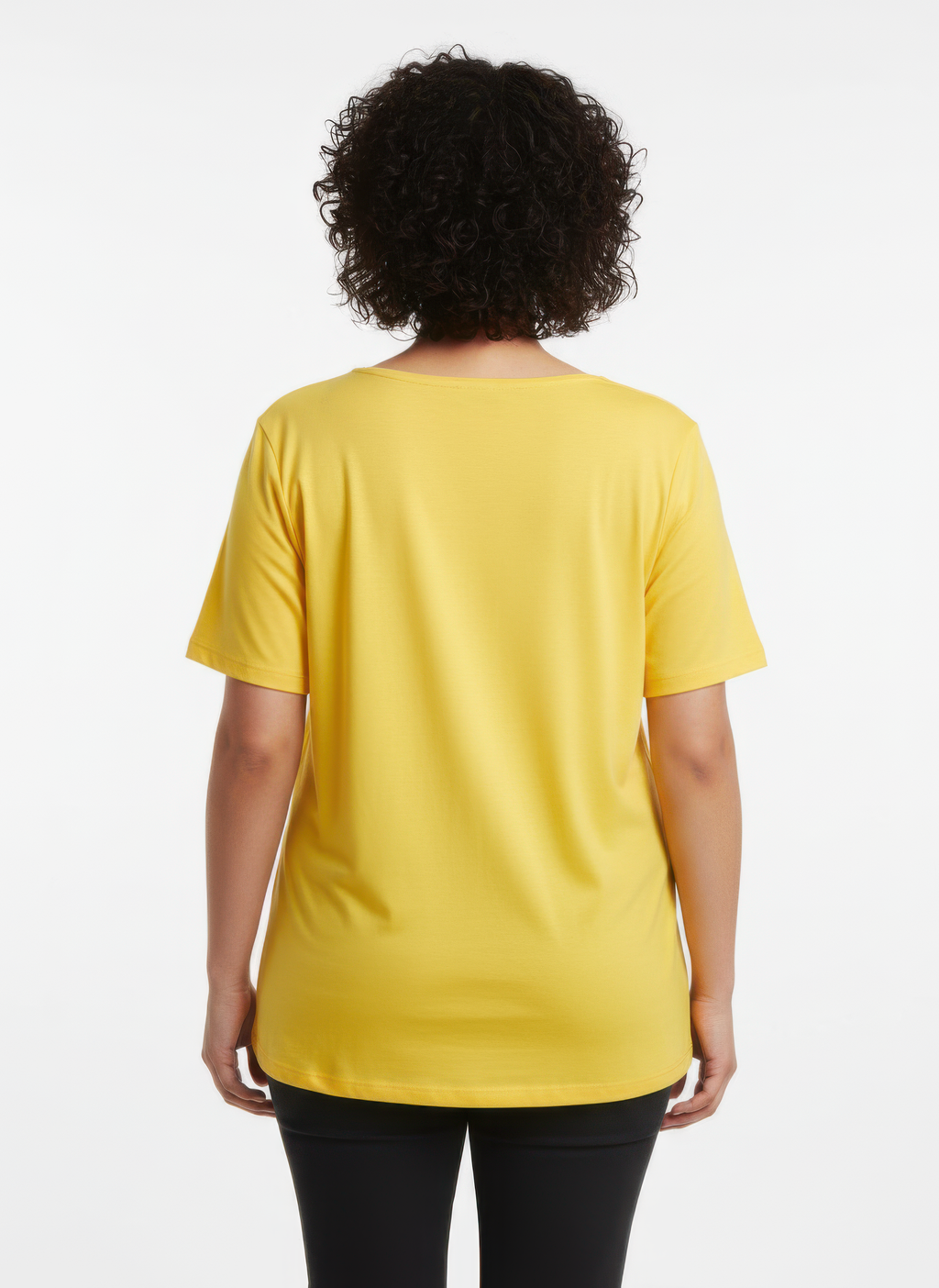 Gelbes Kurzarm-Strickshirt mit Rundhalsausschnitt und geradem Saum