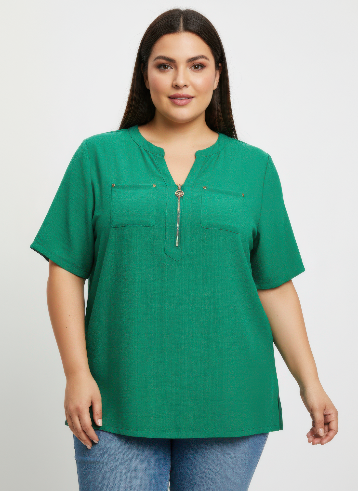 Zip-front Utility Pocket Knit Top - Tigbul's Variety Fashion Shop