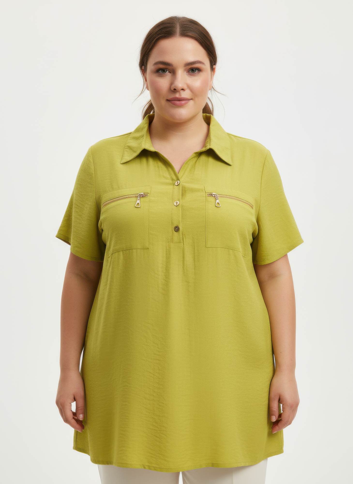 Zip Pocket Collared Knit Tunic Top - Tigbul's Variety Fashion Shop