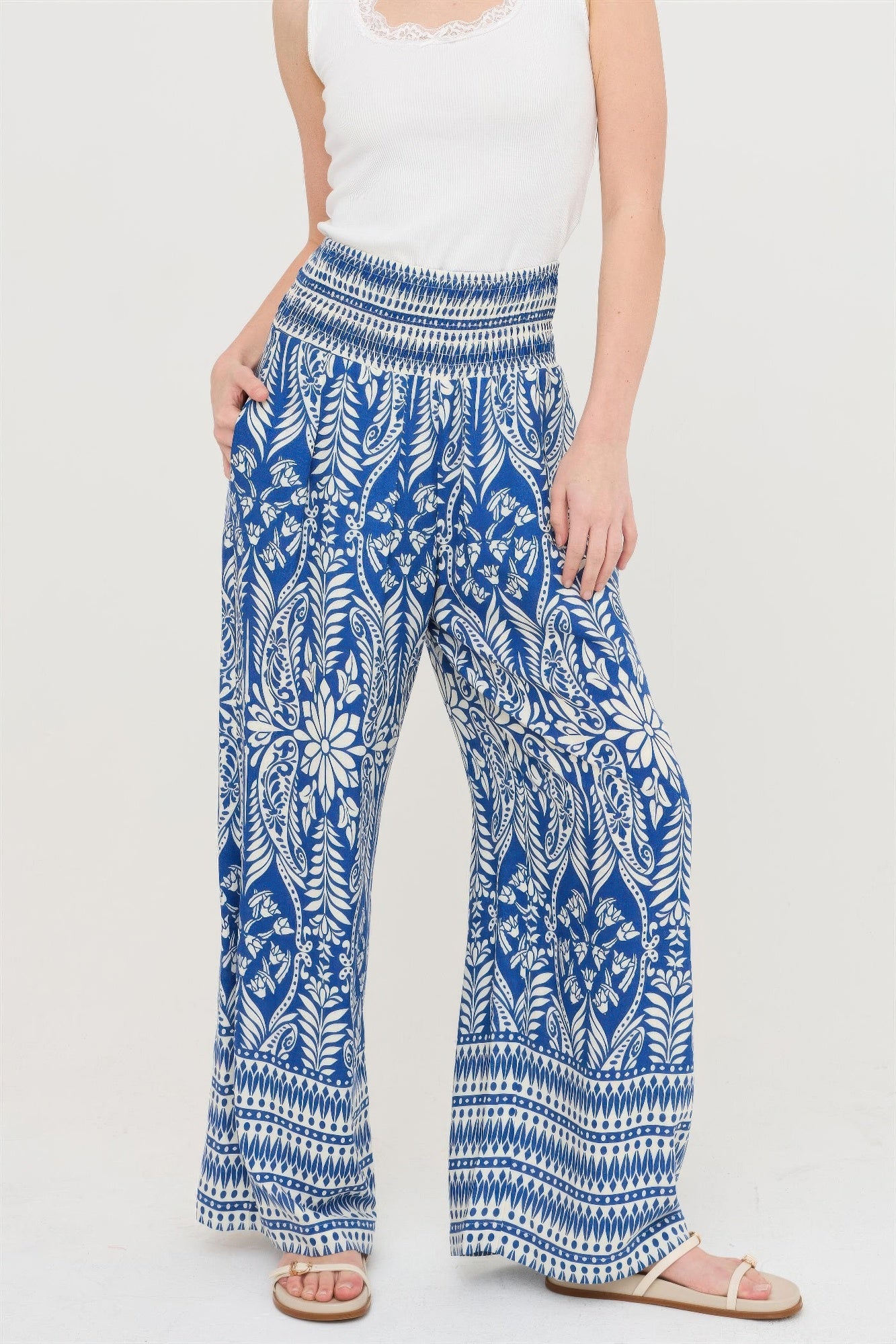 Smocked Waist Floral Pants - Tigbul's Variety Fashion Shop