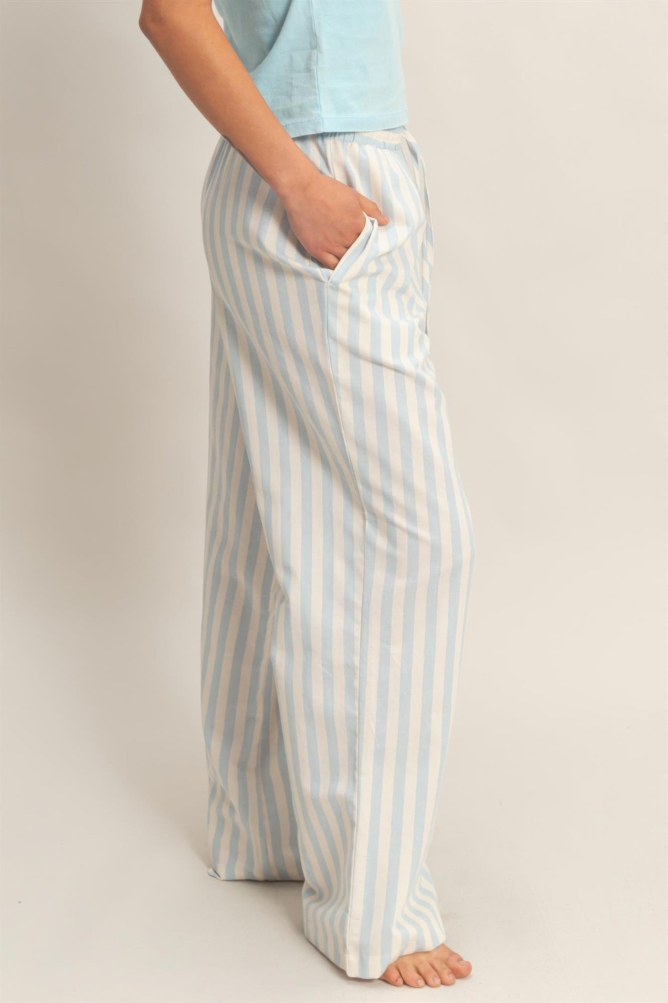 Vertical Striped Elastic Pants With Side Pockets - Tigbul's Variety Fashion Shop