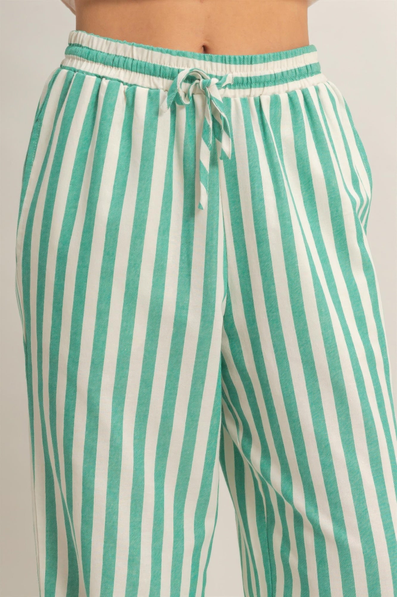 Vertical Striped Elastic Pants With Side Pockets - Tigbul's Variety Fashion Shop