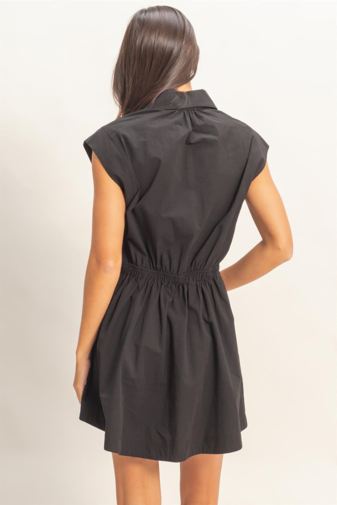 Sleeveless Collared Shirred Mini Dress - Tigbul's Variety Fashion Shop