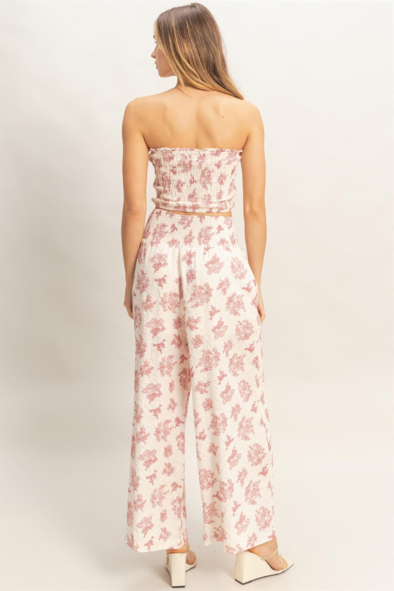 Smocked Tube Top & Wide-leg Pants Set - Tigbul's Variety Fashion Shop