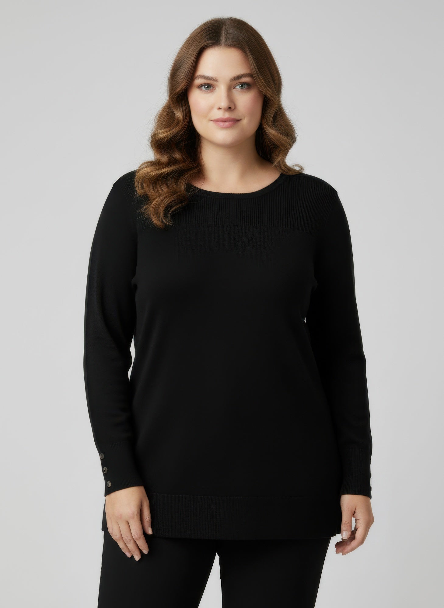 Mocha Button Cuff Ribbed Knit Tunic Top - Tigbul's Variety Fashion Shop