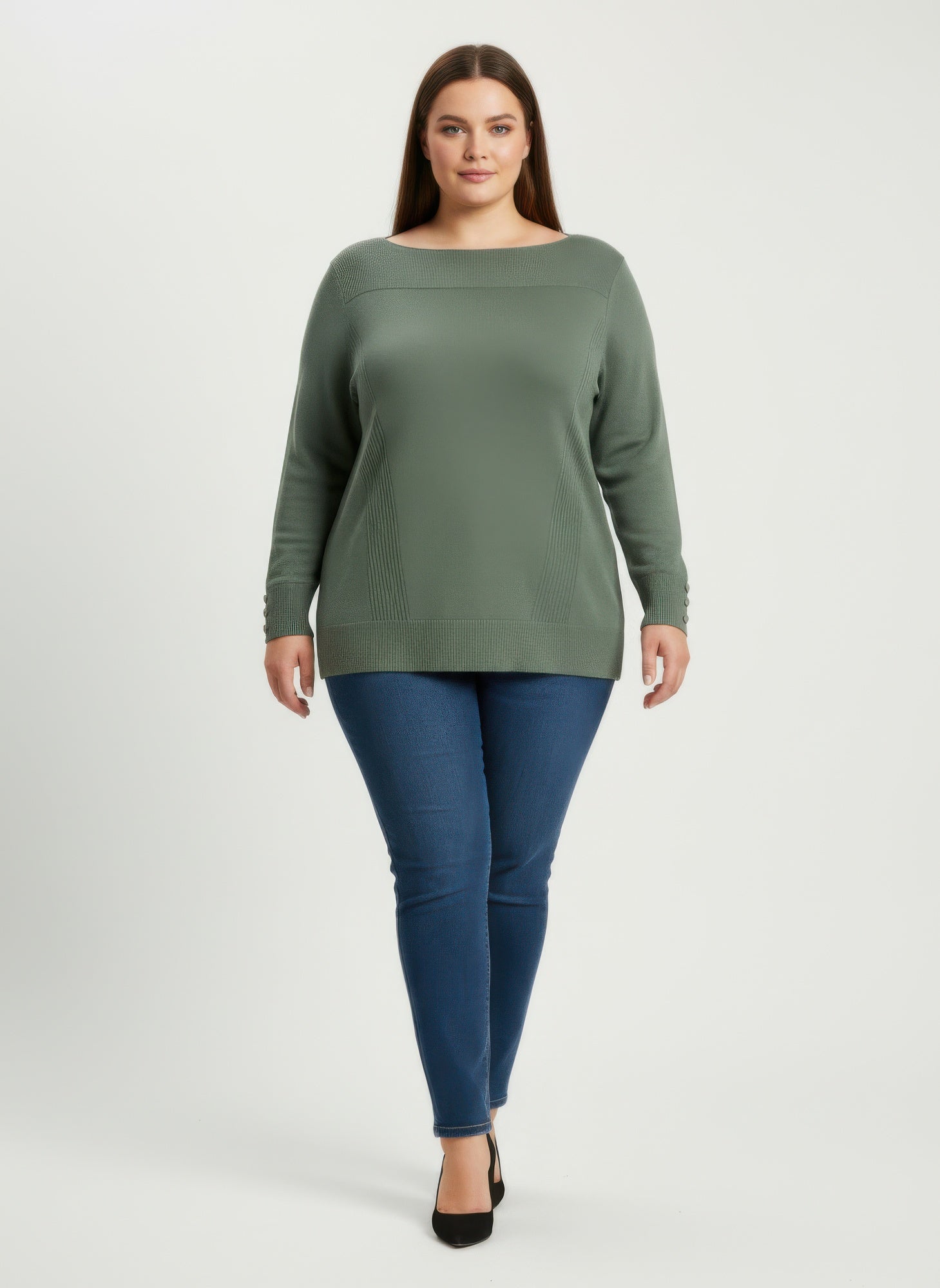 Mocha Button Cuff Ribbed Knit Tunic Top - Tigbul's Variety Fashion Shop