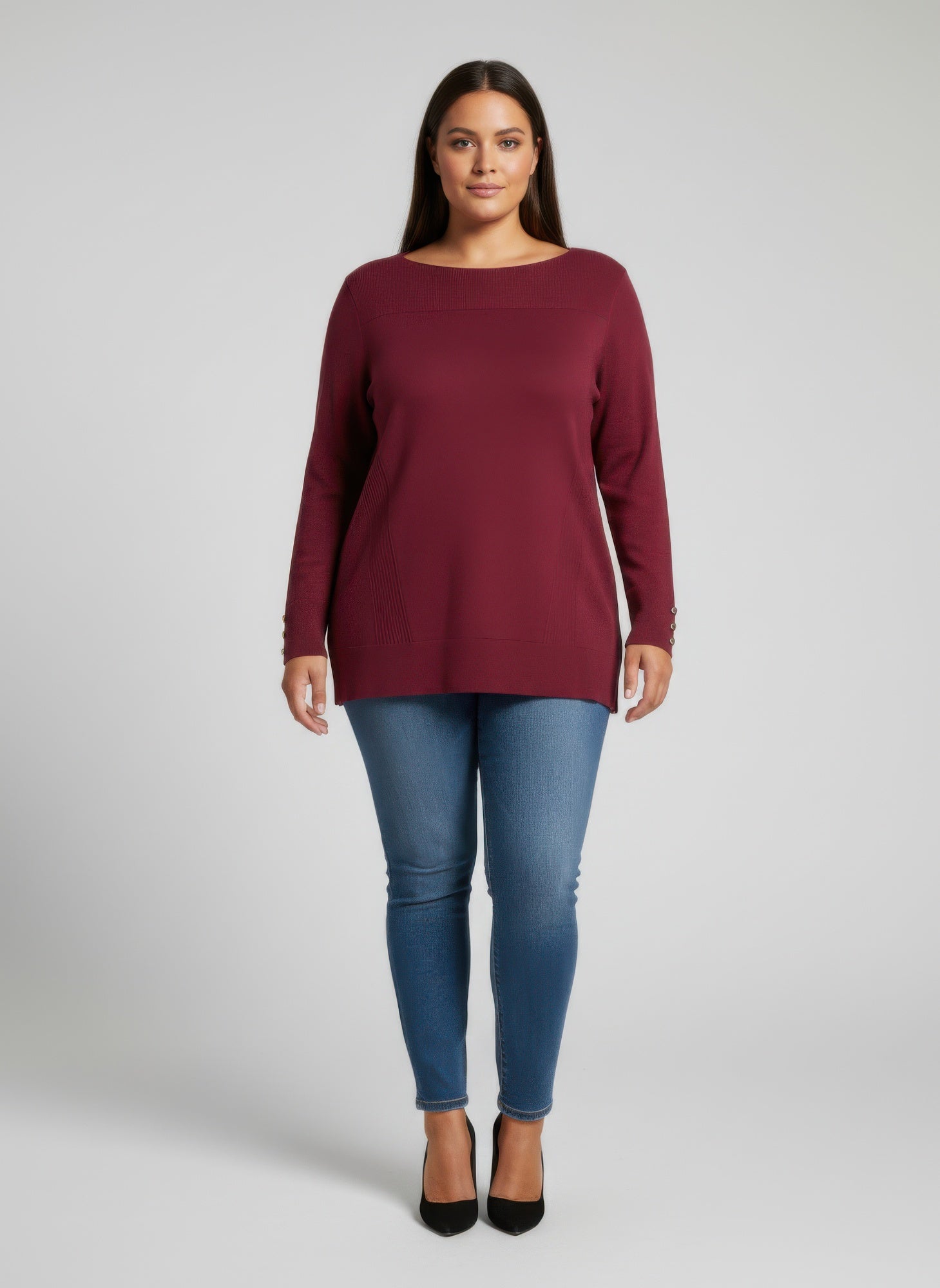 Mocha Button Cuff Ribbed Knit Tunic Top - Tigbul's Variety Fashion Shop