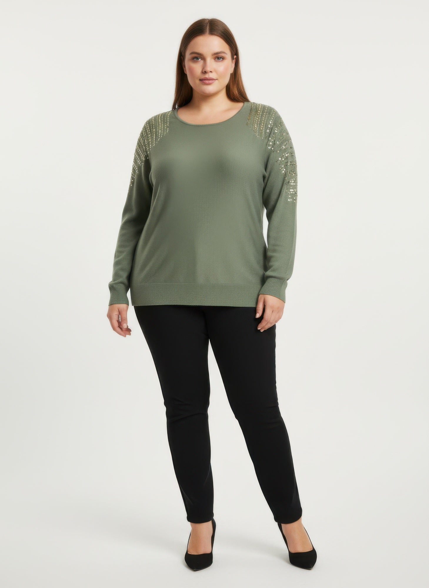 Sequin Shoulder Knit Tunic Top - Tigbul's Variety Fashion Shop