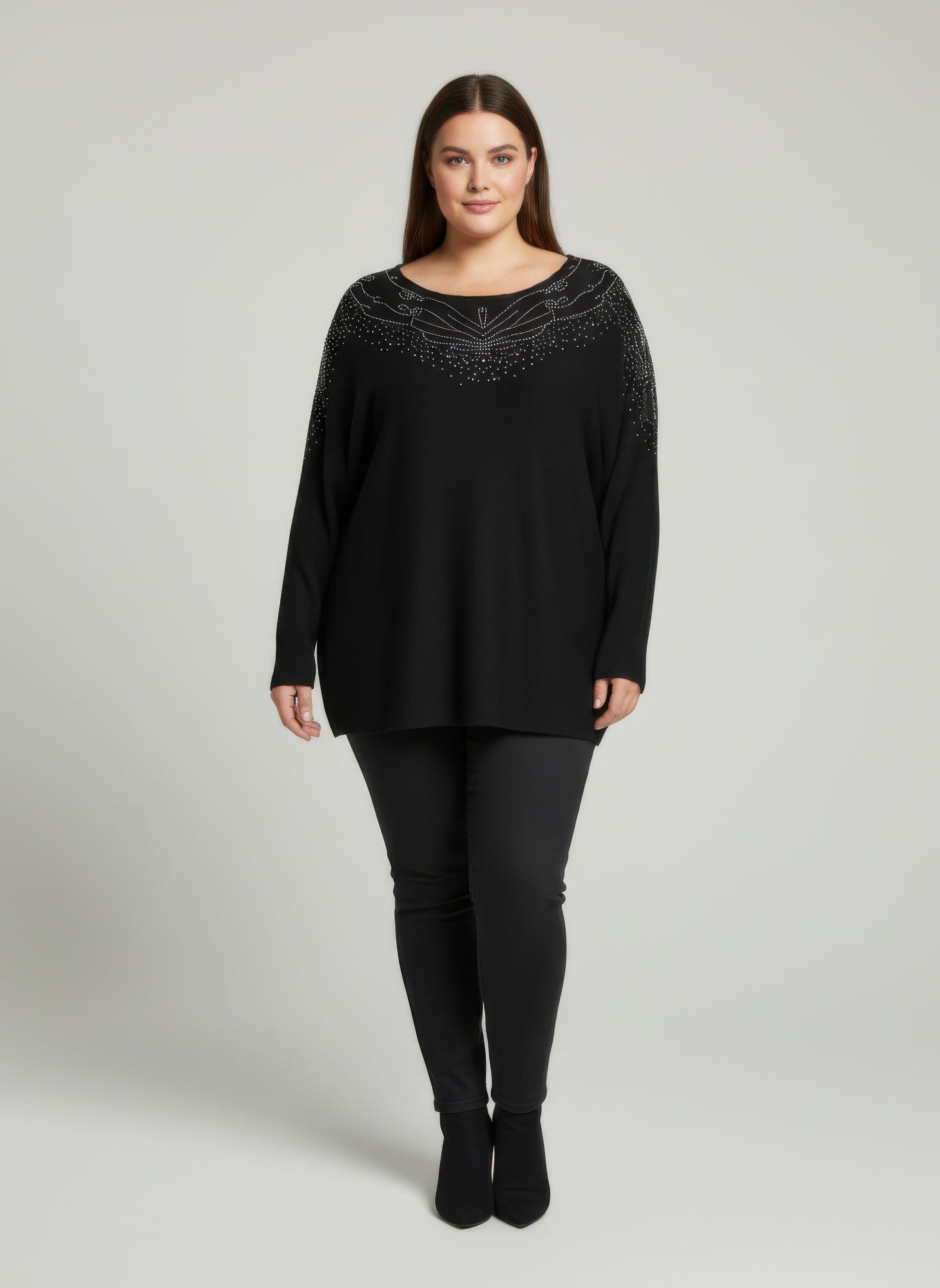 Scarlet Embellished Neckline Dolman Sleeve Tunic Top - Tigbul's Variety Fashion Shop