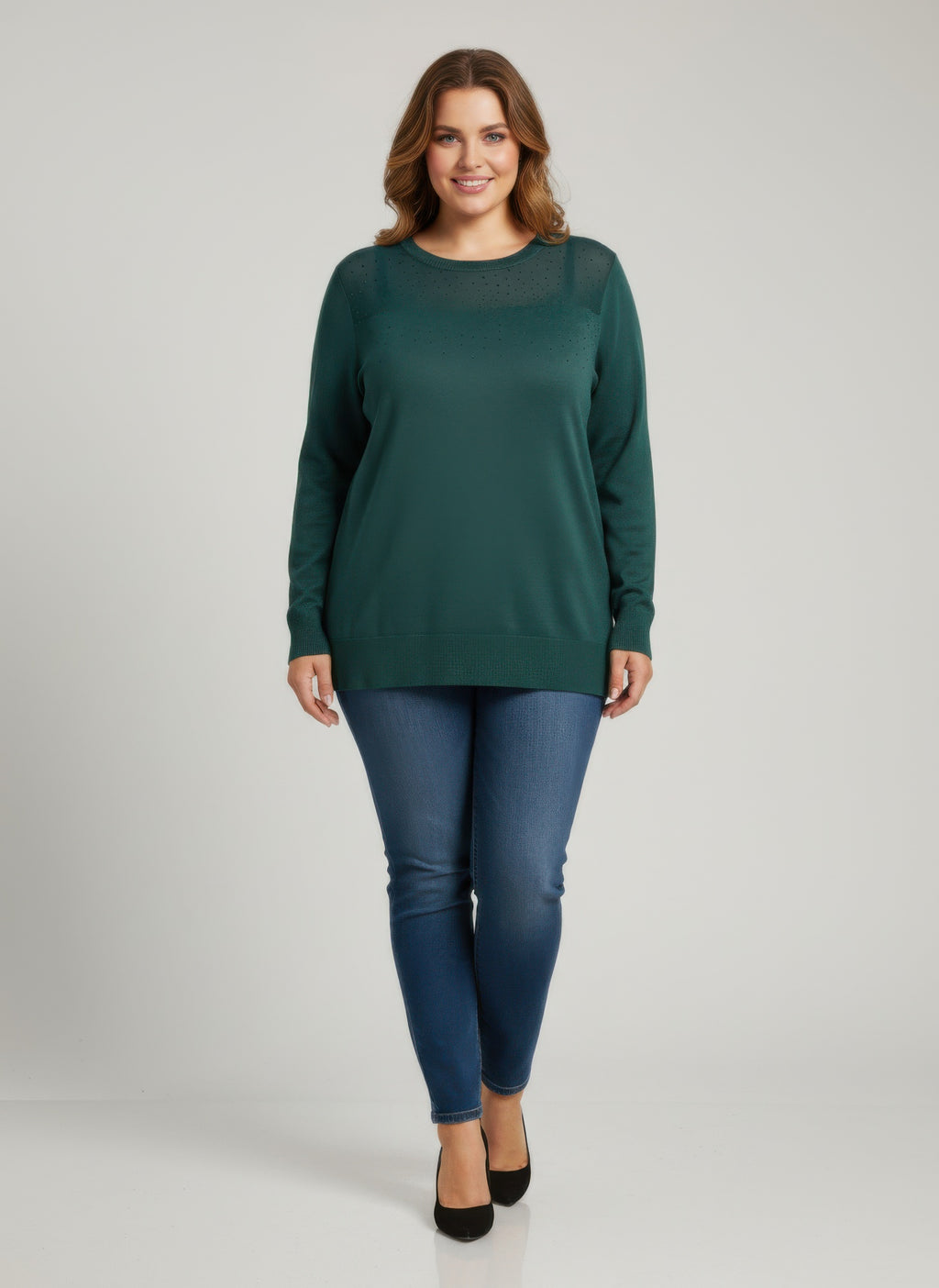 Burgundy shimmer knit tunic top, long sleeves, crew neck