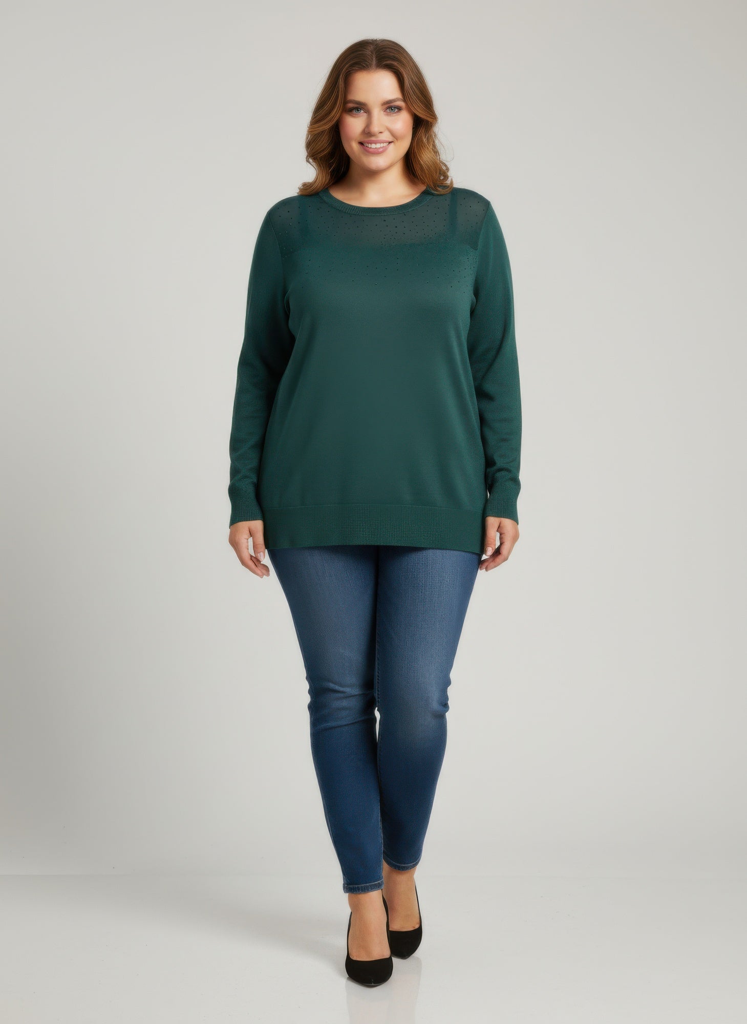Burgundy shimmer knit tunic top, long sleeves, crew neck