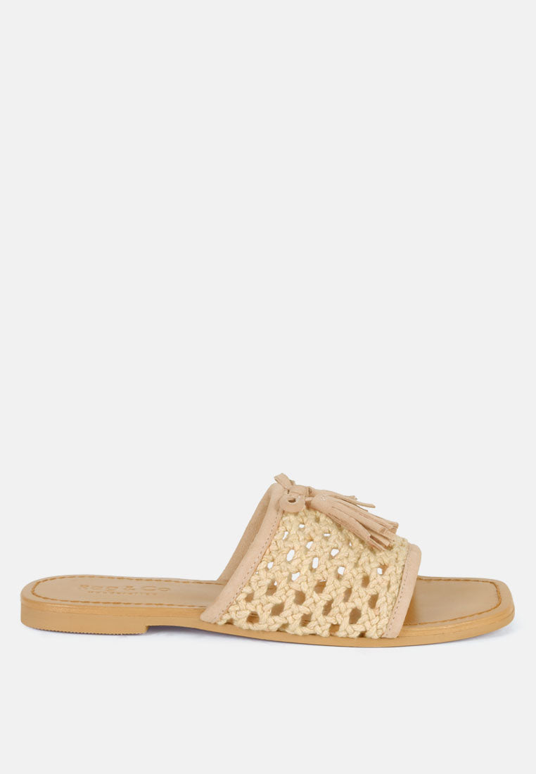 Cedar Handwoven Natural Tassel Flats - Tigbul's Variety Fashion Shop