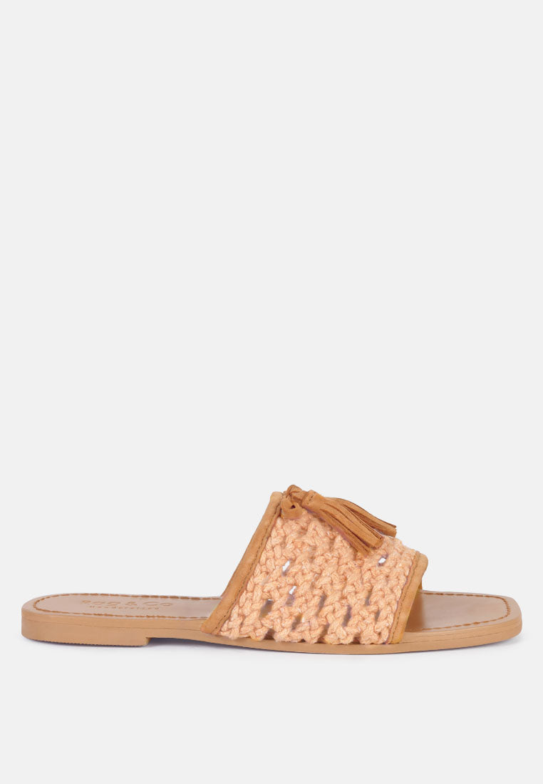 Cedar Handwoven Natural Tassel Flats - Tigbul's Variety Fashion Shop