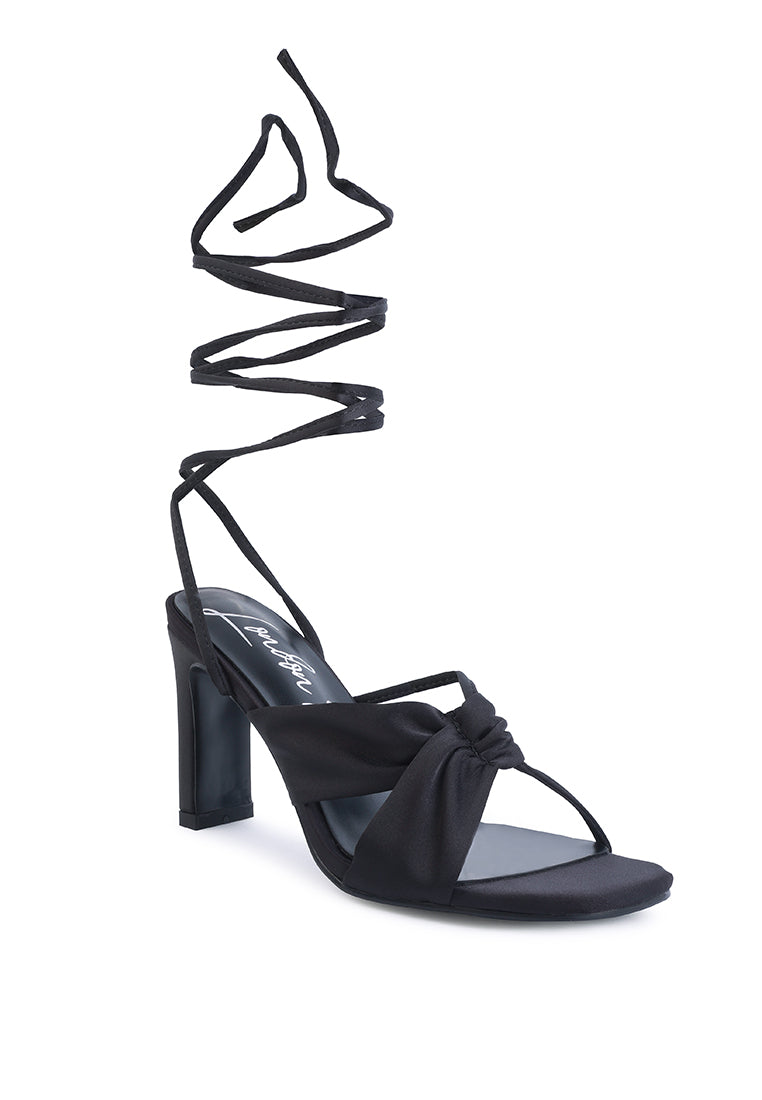 Chasm Satin Ruched Strap Tie Up Sandals - Tigbul's Variety Fashion Shop