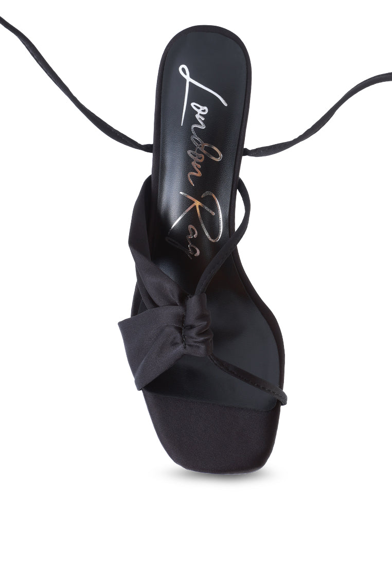 Chasm Satin Ruched Strap Tie Up Sandals - Tigbul's Variety Fashion Shop