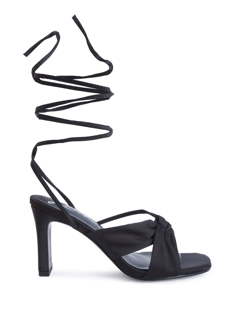 Chasm Satin Ruched Strap Tie Up Sandals - Tigbul's Variety Fashion Shop