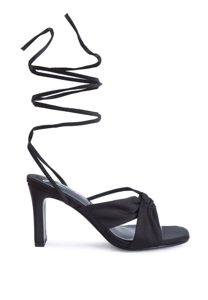 Chasm Satin Ruched Strap Tie Up Sandals - Tigbul's Variety Fashion Shop