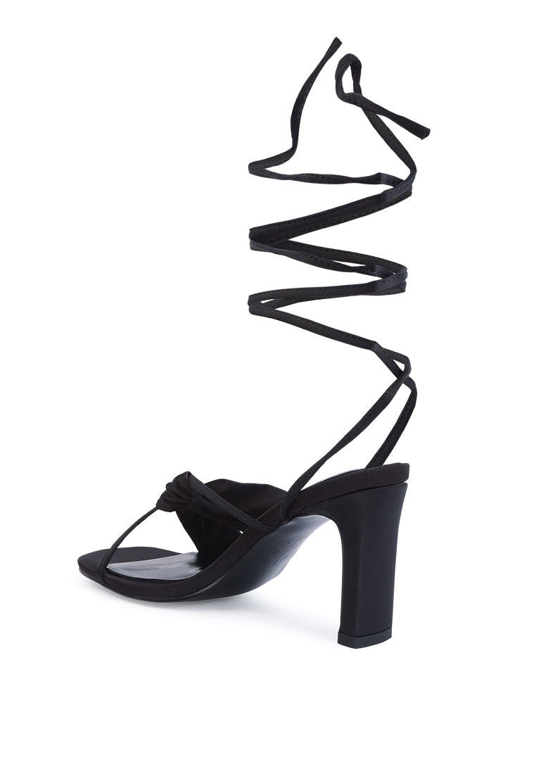 Chasm Satin Ruched Strap Tie Up Sandals - Tigbul's Variety Fashion Shop