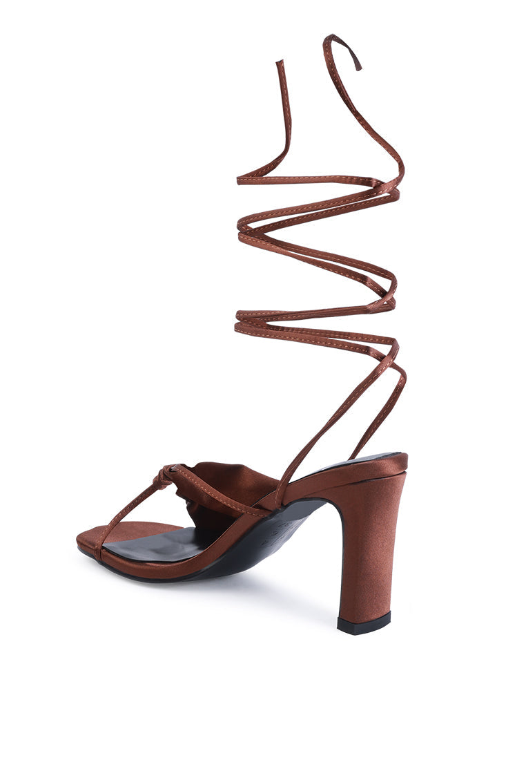 Chasm Satin Ruched Strap Tie Up Sandals - Tigbul's Variety Fashion Shop