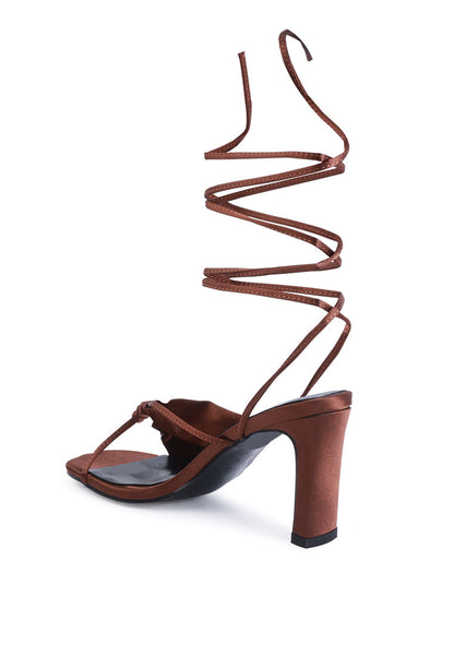 Chasm Satin Ruched Strap Tie Up Sandals - Tigbul's Variety Fashion Shop