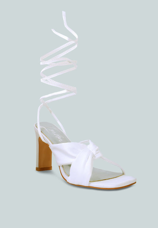 Chasm Satin Ruched Strap Tie Up Sandals - Tigbul's Variety Fashion Shop