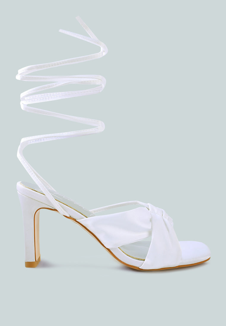 Chasm Satin Ruched Strap Tie Up Sandals - Tigbul's Variety Fashion Shop