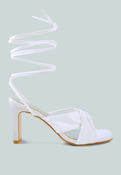 Chasm Satin Ruched Strap Tie Up Sandals - Tigbul's Variety Fashion Shop