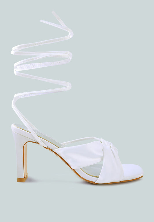 Chasm Satin Ruched Strap Tie Up Sandals - Tigbul's Variety Fashion Shop