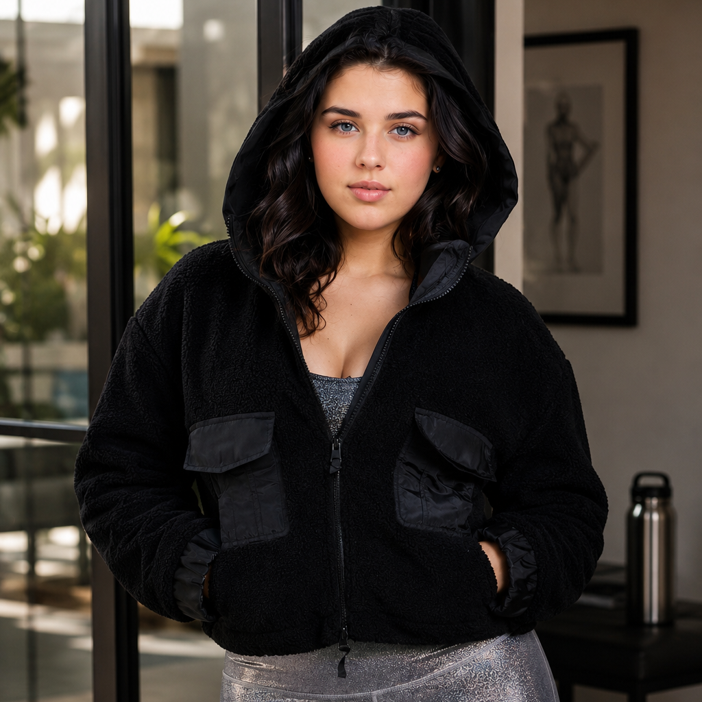 CURVY Sherpa Dreams Cropped Hooded Jacket - Tigbul's Variety Fashion Shop