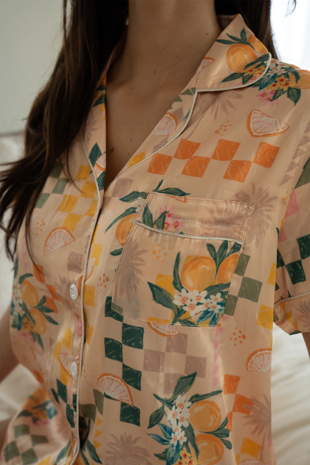 Checkered Picnic Satin Pajamas - Tigbul's Variety Fashion Shop