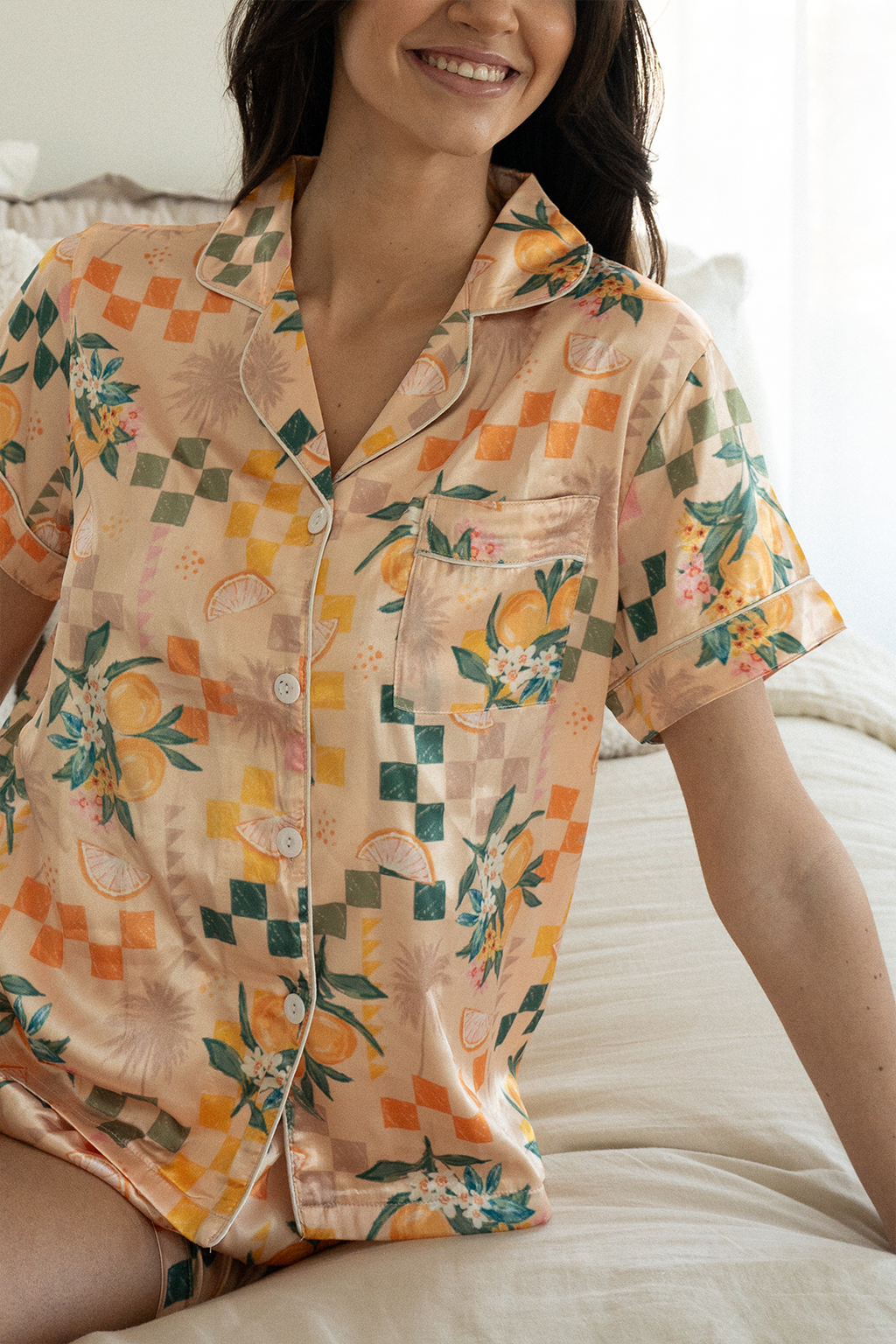 Checkered Picnic Satin Pajamas - Tigbul's Variety Fashion Shop