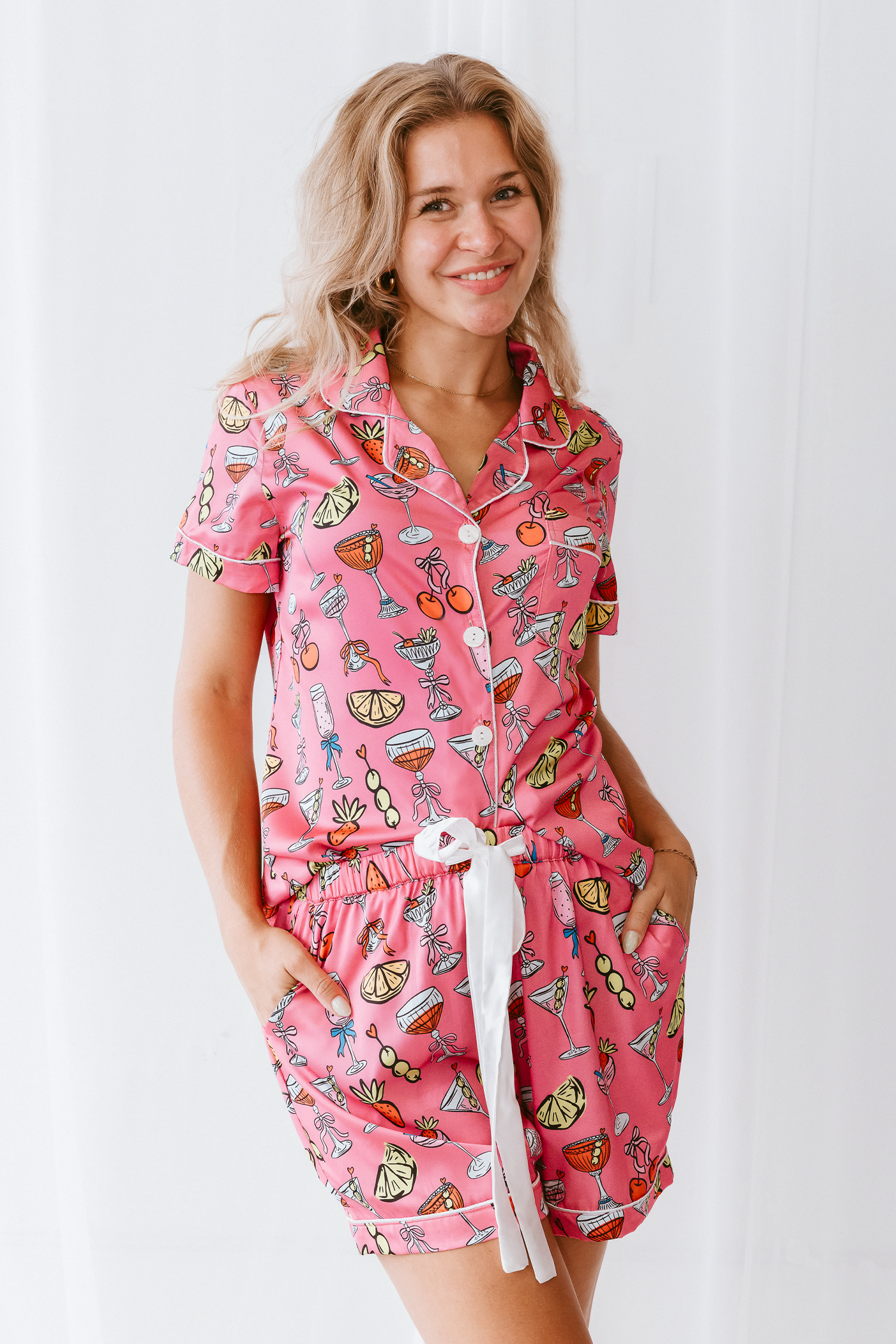 Cheers to Bedtime Satin Pajamas Shorts Set - Tigbul's Variety Fashion Shop