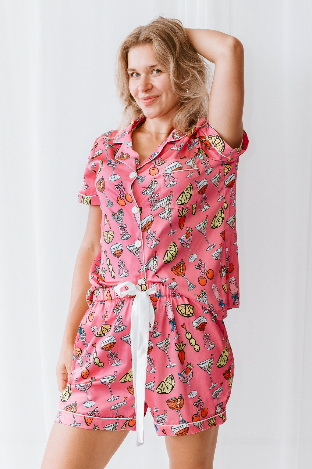 Cheers to Bedtime Satin Pajamas Shorts Set - Tigbul's Variety Fashion Shop
