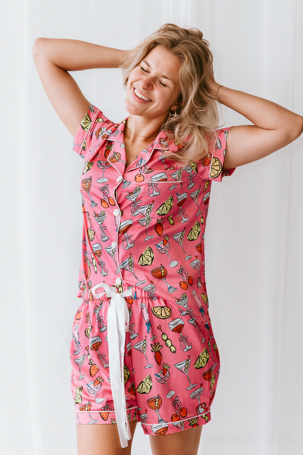 Cheers to Bedtime Satin Pajamas Shorts Set - Tigbul's Variety Fashion Shop